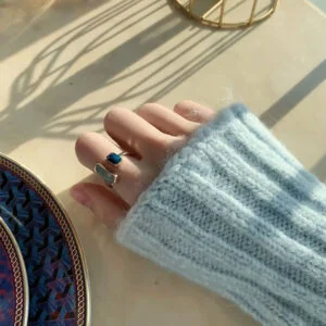 French Retro Square Blue Oil Dripping Ring